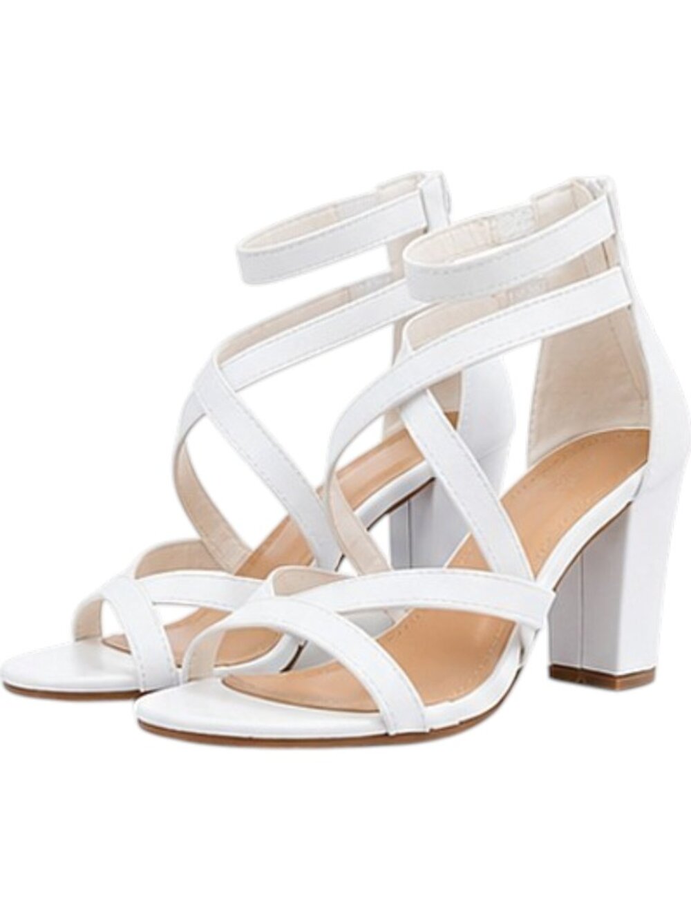 Women's Strappy Block Heel PU Sandals | Criss Cross Ankle Strap Heels Shoes